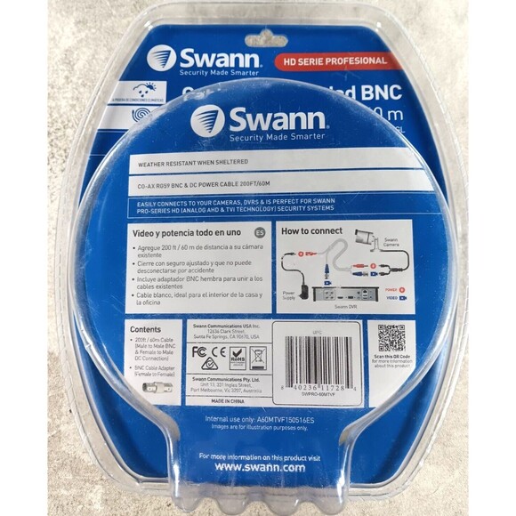 Swann SWPRO-60MTVF-GL Fire-Rated BNC Video/Power Extension Cable, 200' - Picture 4 of 4